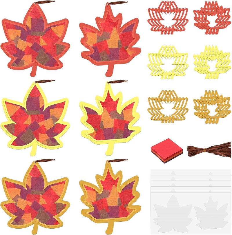 Chiisong 24 Sets Maple Crafts Kit DIY Tissue Paper Sign Crafts for Back to School Fall Harvest Thanksgiving Religious Christian Party Fun Home Actives - Image 1